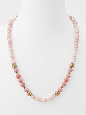 Vintage Conch Shell Round Bead Pink and White Beaded Necklace